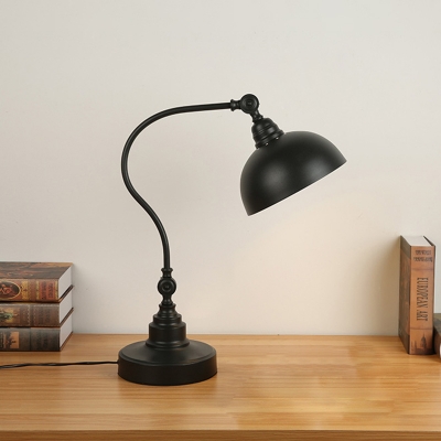 Gooseneck Arm Metal Task Light Industrial 1 Head Study Room Adjustable Reading Lamp in Black with Dome Shade