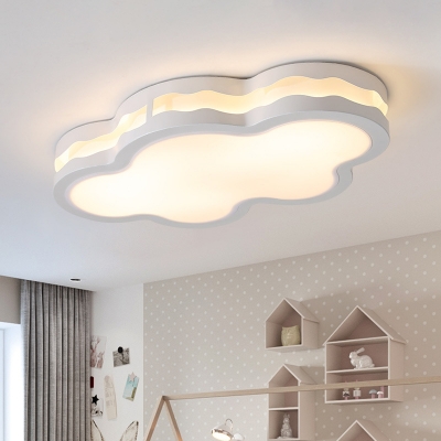 Iron Cloud Flushmount Modernist LED White Flush Light Fixture with Acrylic Shade in Warm/White Light, 26