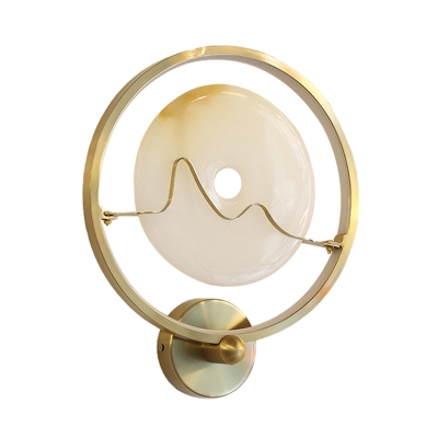 Jade Clothing Shaped Sconce Contemporary Stone LED Corridor Wall Lighting with Gold Ring