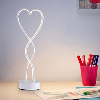 LED Bedroom Table Lamp Minimalist White Desk Lighting with Twisted Heart Acrylic Shade in Warm/White Light