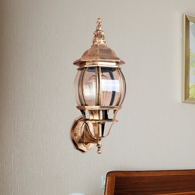Lodges Global Sconce Light Fixture 1 Light Clear Glass Wall Mounted Lamp in Brass