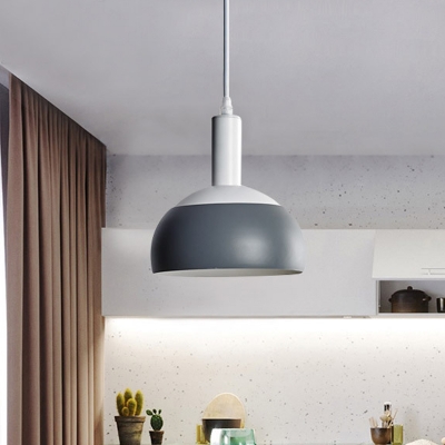 Minimalist 1 Head Pendant Lamp Grey Finish Domed Hanging Ceiling Light with Metal Shade for Kitchen
