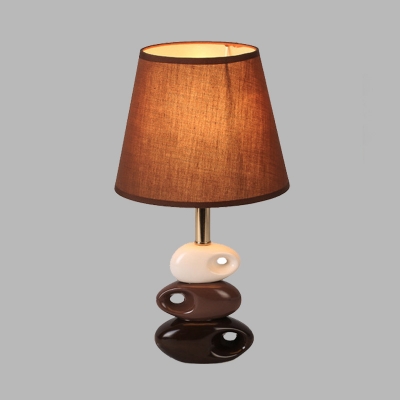 Minimalist Conical Table Lighting Fabric 1 Head Bedside Nightstand Light in Coffee with Ceramic Base