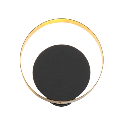 Round Acrylic Sconce Lamp Minimalist LED Black Wall Mounted Light Fixture with Pull Chain