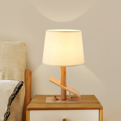 Tapered Drum Night Table Light Contemporary Wood 1 Light White Nightstand Lamp with Fabric Shade