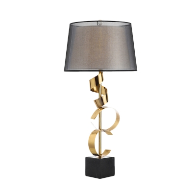 Tapered Table Light Modern Metallic 1 Light Black and Gold Night Lighting with Fabric Shade