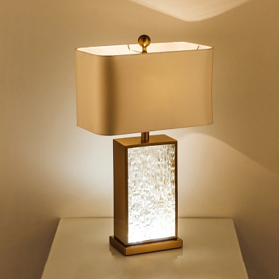 Textured Glaze Rectangle Nightstand Lamp Minimalism 1-Light White Table Light with Fabric Shade