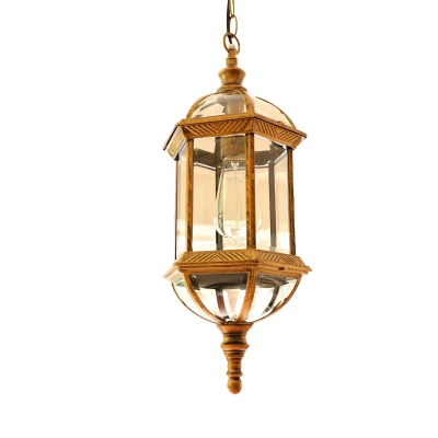 1 Bulb Clear Glass Hanging Light Kit Lodges Black/Gold Finish Capsule Lantern Passage Ceiling Pendant Lamp