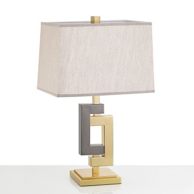 1-Head Bedroom Table Lighting Modern White Nightstand Lamp with Trapezoid Fabric Shade