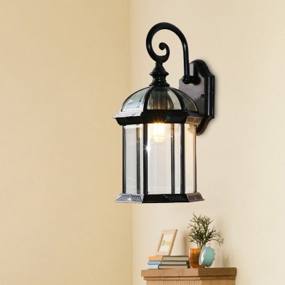 1-Light Sconce Light Fixture Country Outdoor Wall Mount with Birdcage Clear Glass Shade in Black/Bronze