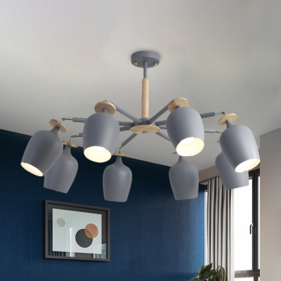 8-Head Living Room Flush Ceiling Light Minimalist Grey and Beige Semi Flush Mounted Lamp with Bud Iron Shade