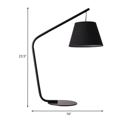 Black Conical Table Lamps Simplicity 1 Bulb Fabric Night Light with Metal Curving Arm for Bedroom