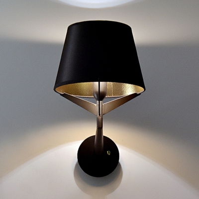 Conical Fabric Wall Sconce Light Modern 1 Light Black Wall Lighting Ideas with Metal Arm