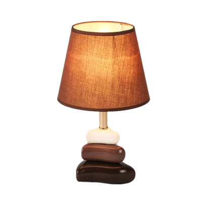Fabric Cone Night Table Lamp Simplicity 1 Head Nightstand Lighting in Coffee with Ceramic Base