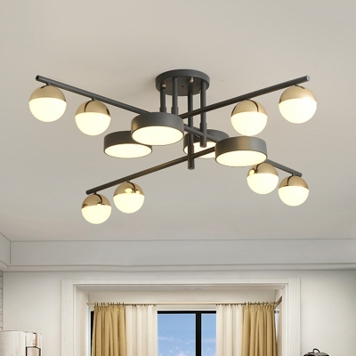 Grey Spherical Semi Flush Modernism 12 Lights Acrylic Close to Ceiling Lamp with Stacked Design