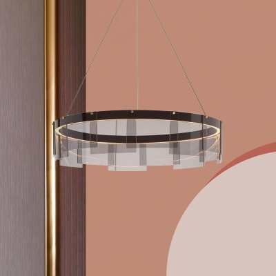 Hoop Living Room Hanging Lighting Black Glass Panel LED Modernist Ceiling Pendant Lamp in White/Warm Light