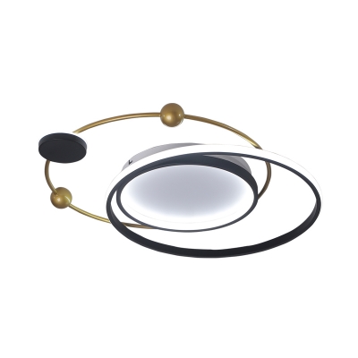 Living Room LED Ceiling Light Fixture Modernist Black and Gold Flush Mount Lamp with Circular Acrylic Shade in Warm/White Light