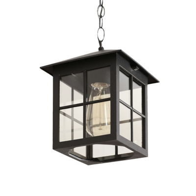 Lodges Lantern Ceiling Light 1-Light Clear Glass Suspension Pendant Lamp in Black/Bronze for Outdoor