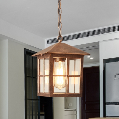 Lodges Lantern Ceiling Light 1-Light Clear Glass Suspension Pendant Lamp in Black/Bronze for Outdoor