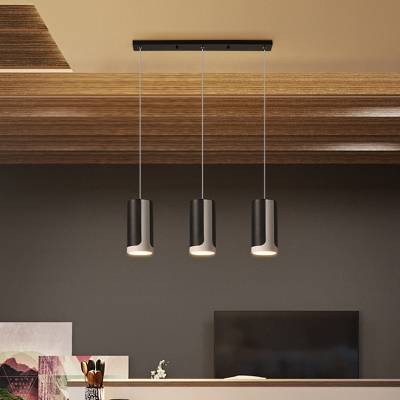 Modernist 3-Head Multi Light Pendant Black Cylinder Suspension Ceiling Lamp with Metal Shade