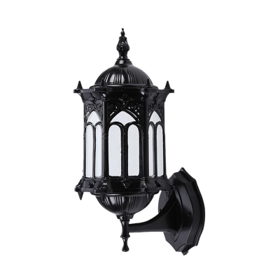 Pavilion Outdoor Sconce Light Countryside Clear Glass 1-Bulb Black/Brass Wall Mount Fixture