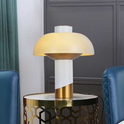 Simplicity Dome Nightstand Lamp Opal Glass LED Bedroom Night Table Light in Gold with Cylinder Metal Base