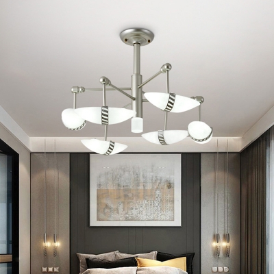 Starburst Bedroom Chandelier Metallic 6 Bulbs Modernism Hanging Light in Gold with Sushi Shape Frosted Glass Shade