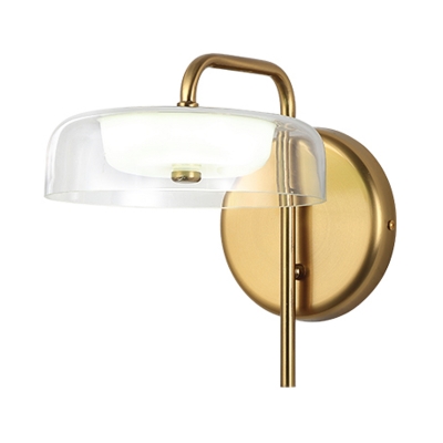 1 Bulb Bedroom Sconce Light Minimal Gold Wall Lighting with Rectangle Clear Glass Shade