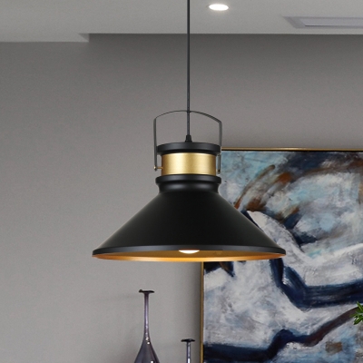 1-Head Down Lighting Farmhouse Dining Room Ceiling Lamp with Flared Aluminum Shade in Black