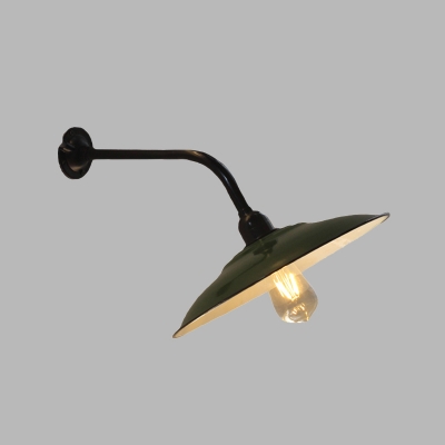 1 Head Sconce Farmhouse Outdoor Wall Mount Light Fixture with Flared Metal Shade in Green, 14