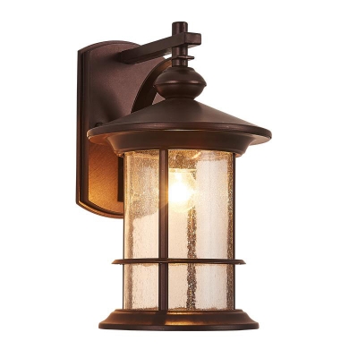 1-Light Clear Seeded Glass Wall Light Country Black/Coffee Finish Cylinder Outdoor Wall Mount Sconce