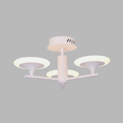 3/4 Heads Bedroom Semi Flush Mounted Light Modernism White LED Radial Flushmount with Round Acrylic Shade, White/Warm Light