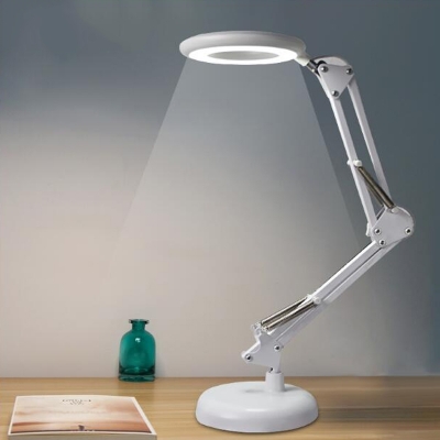 Acrylic Circular Reading Light Simplicity LED White Finish Task Lighting with Metal Adjustable Arm