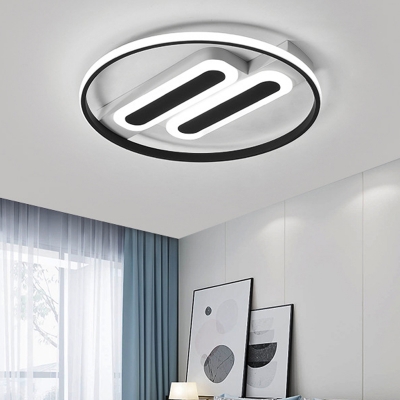 Black Ring Flushmount Modern LED Acrylic Ceiling Flush Mount with Double Linear Canopy in White/Warm Light, 16