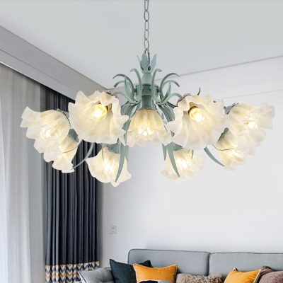 Blue 3/6/9 Bulbs Chandelier Lamp Romantic Pastoral Frosted White Glass Scalloped Suspension Light for Living Room