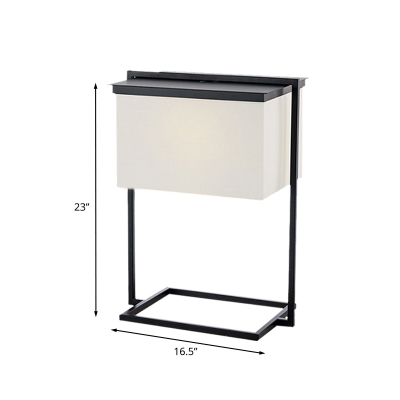 Fabric Rectangle Nightstand Light Contemporary 1 Head Black and White Table Lamp with Metal Frame Base