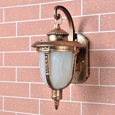 Farmhouse Acorn Wall Light Fixture 1 Bulb White Frosted Glass Sconce Lamp in Brass