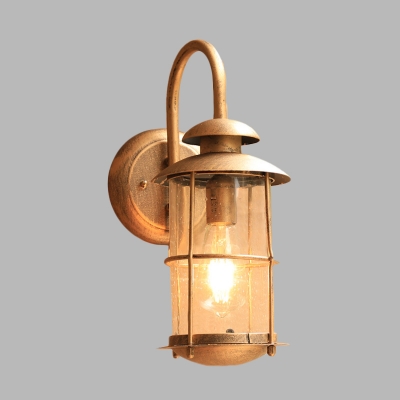 Farmhouse Cylindrical Sconce Light 1 Head Water Glass Wall Mounted Lamp Fixture in Brass