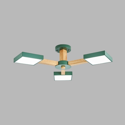 Green Square Ceiling Flush Mount Simplicity Acrylic LED Semi Flush Light with Radial Design for Living Room