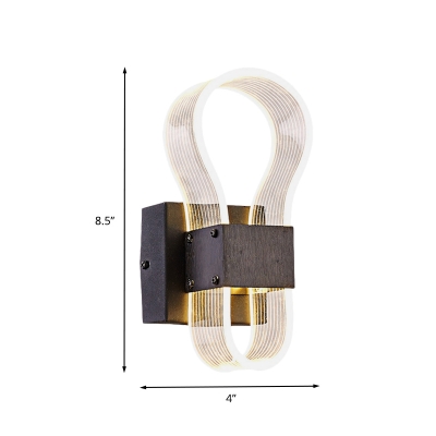Hallway LED Wall Lamp Simplicity Black Sconce Light Fixture with Curved Acrylic Shade in Warm/White Light