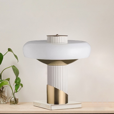 Metal Torch Desk Lamp Postmodern White and Gold LED Night Table Lighting for Living Room