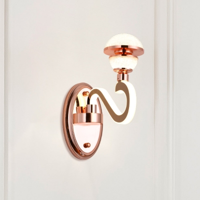 Metallic Dome LED Wall Mounted Lamp Simplicity 1 Head Rose Gold Wall Sconce Light with Shiny Arm