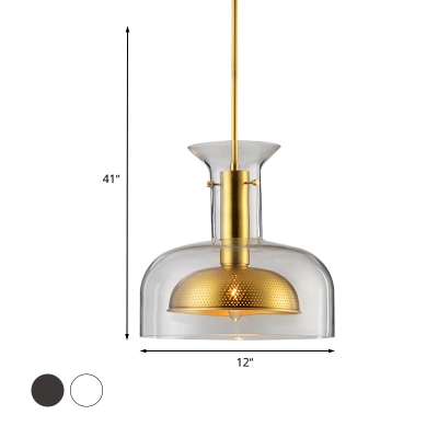 Minimalist Jar Hanging Light Fixture Clear/Smoke Gray Glass 1-Light Bedroom Suspended Pendant Lamp