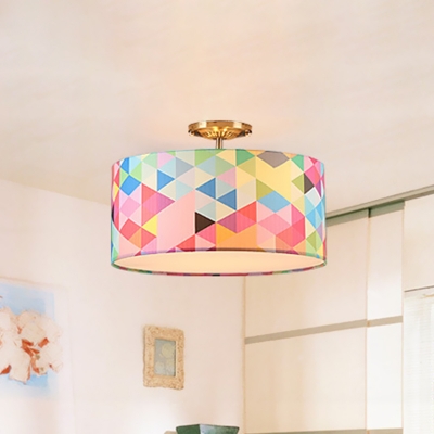 3 Bulbs Living Room Flush Mount Lighting Contemporary White/Pink/Blue Semi Flush Lamp with Fabric Shade