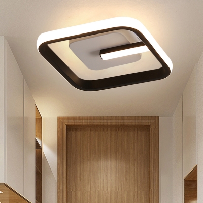 Black Square Ceiling Flush Mount Minimalist Acrylic LED Flush Mount Lamp for Hallway in Warm/White Light