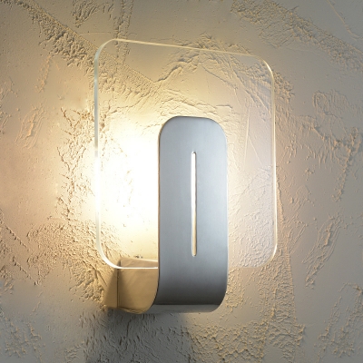Clear Glass Round Corners Square Wall Sconce Simplicity Silver LED Wall Mounted Lamp for Bathroom