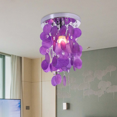 Contemporary 1 Light Flush Mount Purple Waterfall Close to Ceiling Lamp with Shell Shade
