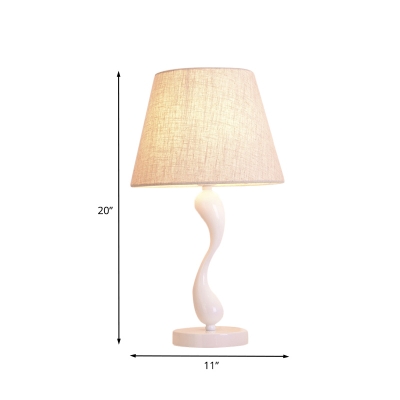 Fabric Drum Nightstand Light Simplicity 1 Light Flaxen Table Lighting with Ceramic Base for Bedroom