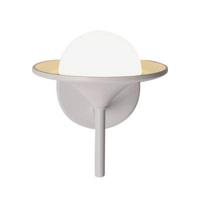 Flared Wall Light Fixture Modern Metal LED Bedside Sconce Lamp in White with Globe Opal Glass Shade