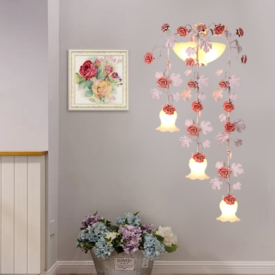Korean Garden Rose Wall Lighting 5 Bulbs White Glass Sconce Wall Light for Living Room